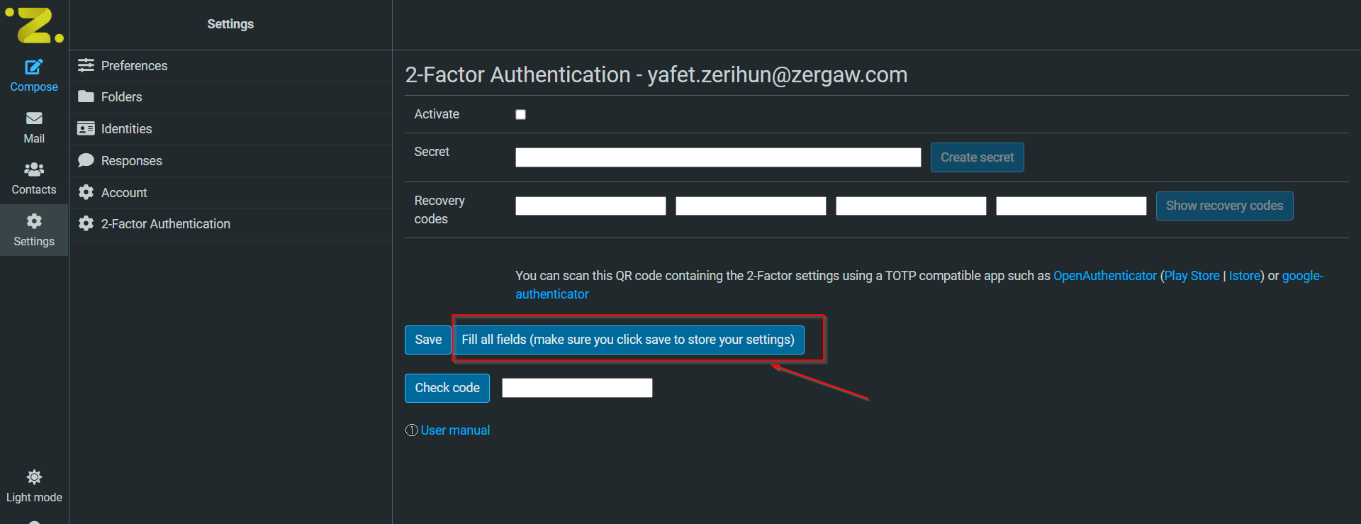 Create secret for 2FA